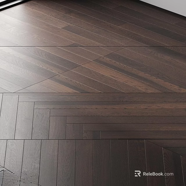 Dark Brown Wooden Flooring With Natural Wood Grain Herringbone Pattern For Home Interior Design 3d model 