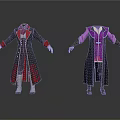 Stylish Long Robes in Black Red and Purple with Decorative Patterns and Long Sleeves