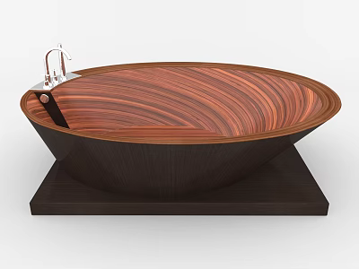Wooden Oval Bathtub with Modern Design and Wood Grain Faucet 3d model