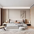 Modern Bedroom With King Size Bed Side Tables Decorative Painting Accent Chair And Herringbone Rug