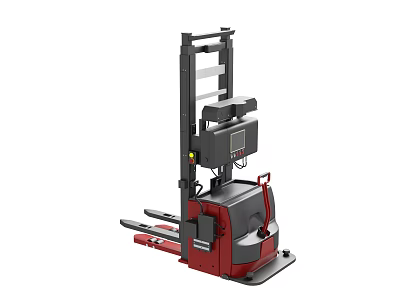 Industrial Electric Stacker With Red And Black Design Mast Forks And Control Panel 3d model