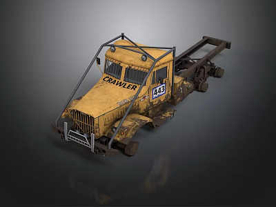 Vintage Yellow Crawler Vehicle With Metal Frame Track Structure And CRANLER 185 3d model