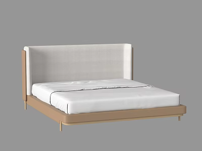 Stylish Modern Double Bed With Fabric Headboard Light Brown Frame And Clean Lines 3d model