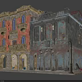 Vintage European Style Buildings With Arched Doorways Colored Facades And Decorative Balconies