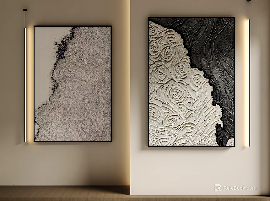 Abstract Paintings As Interior Wall Art With Monochrome Relief Textures And Black White Gray Tones 3d model 