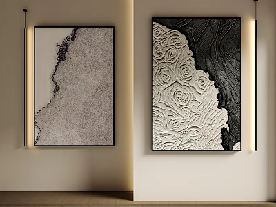 Abstract Paintings As Interior Wall Art With Monochrome Relief Textures And Black White Gray Tones 3d model