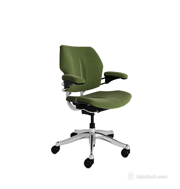 Ergonomic Comfortable Olive Green Fabric Office Chair With Adjustable Armrests And Durable Metal Swivel Casters 3d model 