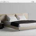 Modern Double Bed with White Pillows Dark Blanket and Elegant Headboard Design 3d model
