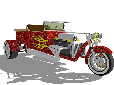 Red Vintage Car With Yellow Flame Decals Open Top And Chrome Details 3d model
