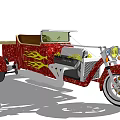 Red Vintage Car With Yellow Flame Decals Open Top And Chrome Details