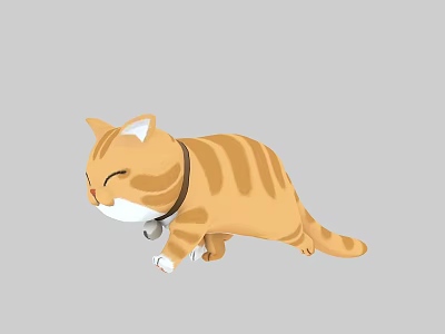 Cute Orange Tabby Cat Stretching With Closed Eyes Wearing Collar And Bell Against Gray Background 3d model