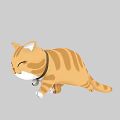 Cute Orange Tabby Cat Stretching With Closed Eyes Wearing Collar And Bell Against Gray Background
