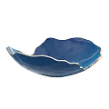 Elegant Blue Ceramic Bowls Featuring Wavy Shape And Gold Rim For Home Decor