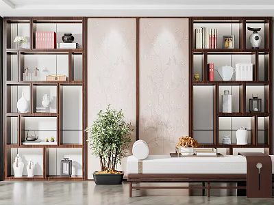 New Chinese Decorative Cabinet Decorative Cabinet Background Wall 3d model