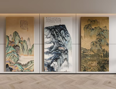 Traditional Chinese Landscape Paintings As Interior Wall Decor 3d model