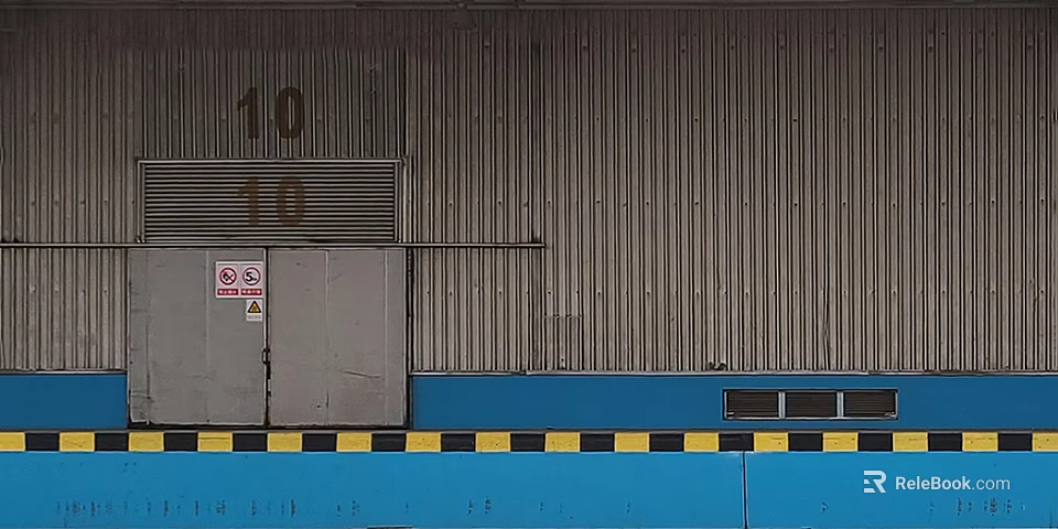 Industrial Factory Building Exterior With Metal Wall Number 10 And Warning Signs 3d model 