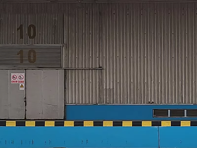 Industrial Factory Building Exterior With Metal Wall Number 10 And Warning Signs 3d model
