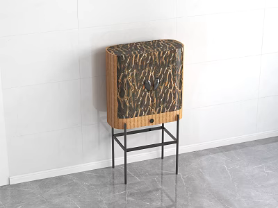 Contemporary Wine Cabinet With Brown Wooden Door And Black Metal Stand Interior 3d model