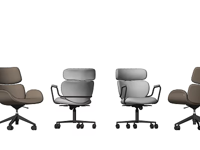 Modern Office Chairs in Brown and Gray with Swivel Wheels and Different Designs 3d model