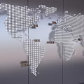 Museum World Map Exhibition Featuring Dot Matrix Design on Display Panels 3d model