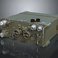 Vintage Military Radio Transceiver With Green Metal Housing Control Knobs Switches And Connectors
