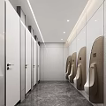Modern Public Restroom Interior With Urinals Partitioned Stalls And Lighting