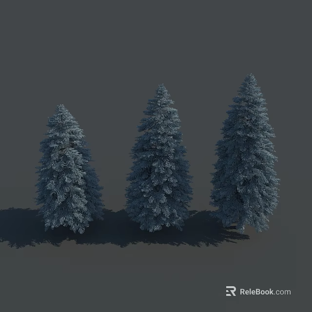 Three Blue Toned Arbor Trees Standing On Gray Background With Shadows 3d model