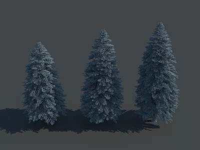 Three Blue Toned Arbor Trees Standing On Gray Background With Shadows 3d model