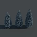 Three Blue Toned Arbor Trees Standing On Gray Background With Shadows 3d model
