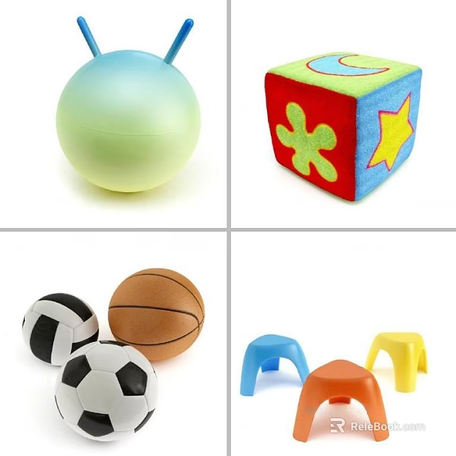 Assorted Sports Equipment Featuring Soccer Balls Basketball And Colorful Play Balls 3d model 