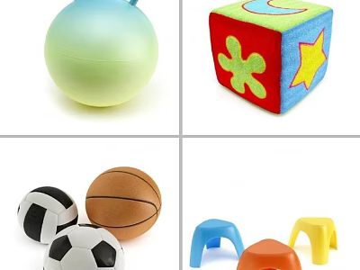 Assorted Sports Equipment Featuring Soccer Balls Basketball And Colorful Play Balls 3d model