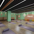 Bright Dance And Yoga Studio With Green Walls Purple Mats For Fitness Practice