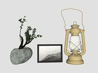 Modern kerosene lamp bonsai photo frame oil lamp combination 3d model