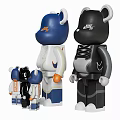 Decorative Bear Figurine Set With Blue Black White Designs And Multiple Sizes 3d model