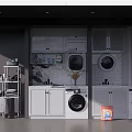 Bathroom Cabinet Frame In Laundry Room With White Cabinets Washing Machines And Cleaning Supplies