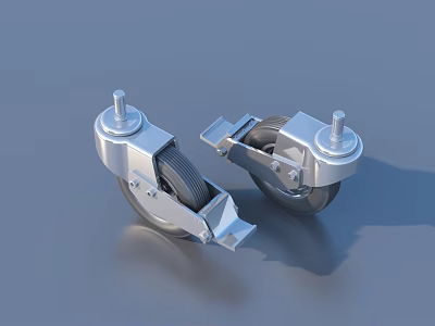 Durable Silver Metal Caster Wheels with Brake for Household Supplies 3d model