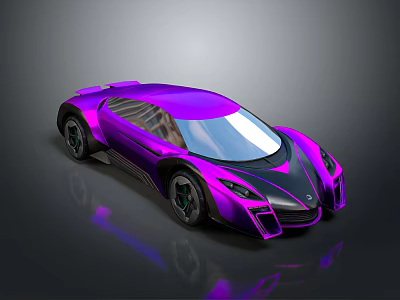 Futuristic Purple Sports Car With Sleek Body And Reflective Surface Design Elements 3d model