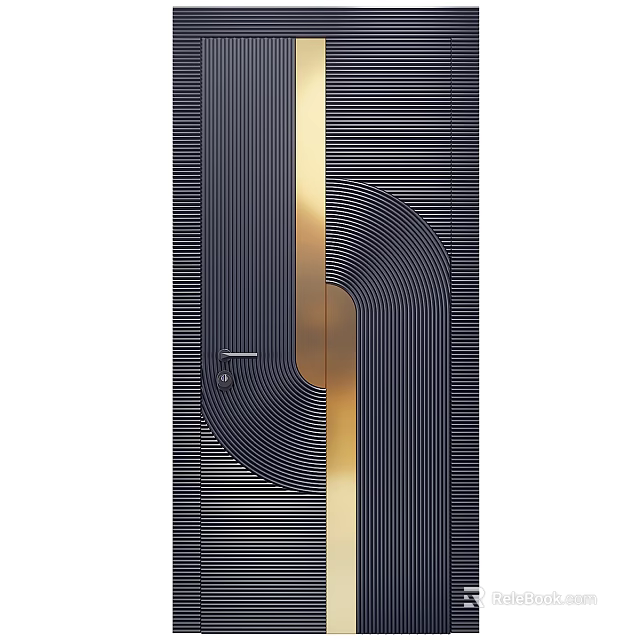 Modern Hinged Door Featuring Black And Gold Linear Pattern And Sleek Design 3d model