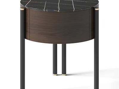 Elegant Round Cabinet With Black Marble Top Dark Wood Body And Metal Legs 3d model