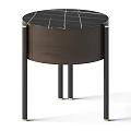 Elegant Round Cabinet With Black Marble Top Dark Wood Body And Metal Legs