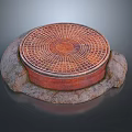 Circular Manhole Cover Featuring Intricate Geometric Pattern On Rustic Stone Base 3d model