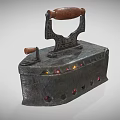 Vintage Electric Iron As Retro Household Appliance With Wooden Handle And Metal Body