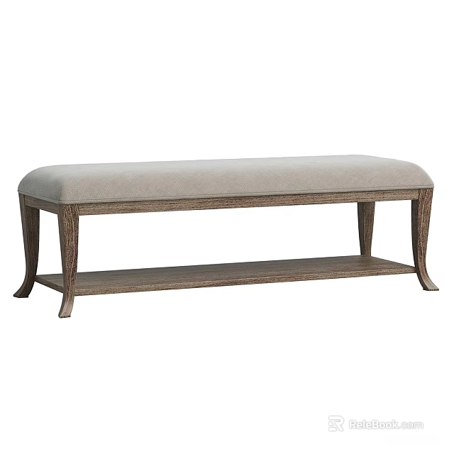 Classic Upholstered Sofa Bench With Light Gray Cushion Wooden Frame And Lower Shelf 3d model 