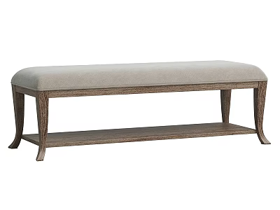 Classic Upholstered Sofa Bench With Light Gray Cushion Wooden Frame And Lower Shelf 3d model