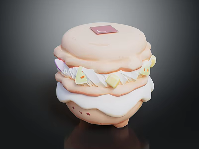 Cute Macaron Shaped Decorative Toy With Pink White Layers And Yellow Accents 3d model