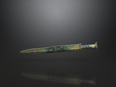 Vintage Accessory Decoration Set Featuring Bronze Sword With Rustic Texture And Reflection 3d model