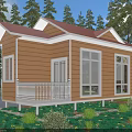 Yellow Cottage with Red Roof White Balcony Railing Surrounded by Green Trees and Lawn