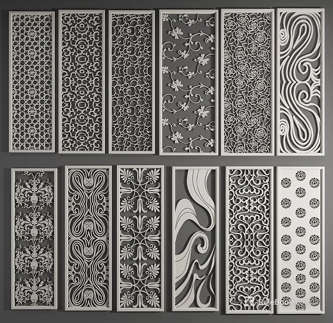 Elegant Decorative Partition Screens With Various Floral And Geometric Patterns Designs 3d model 