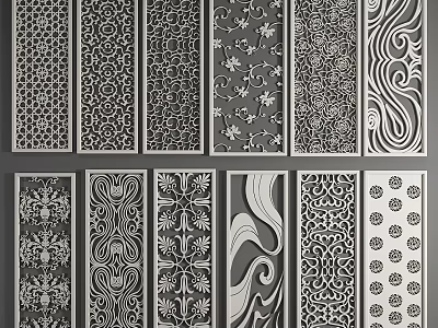 Elegant Decorative Partition Screens With Various Floral And Geometric Patterns Designs 3d model