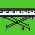 Electronic Keyboard Musical Instrument with Black Frame Stand and Pedal on Green Background
